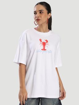 Bene Kleed - White Women Half Sleeve Graphic Printed T-Shirt