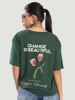 Bene Kleed - Green Women Half Sleeve Graphic Printed T-Shirt