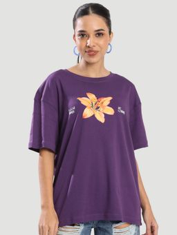 Bene Kleed - Purple Women Half Sleeve Floral Printed T-Shirt