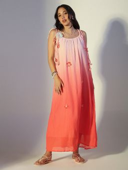 SHOWOFF - Women Floral Applique Pink Ombre Dress