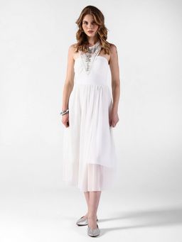 SHOWOFF - Women Embellished White Halter Neck Dress