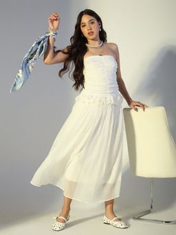SHOWOFF - Women White Strapless Ruched Dress