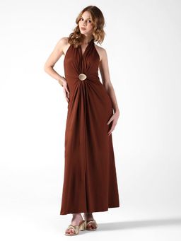SHOWOFF - Women Brown Halter Neck Dress
