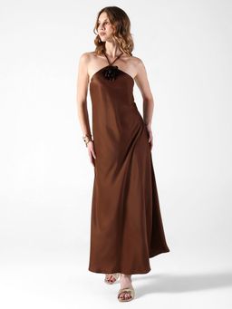 SHOWOFF - Women Brown Tie-Up Neck Dress