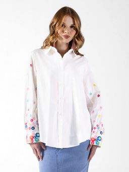 SHOWOFF - Women Edition Embroidered White Floral Panel Shirt