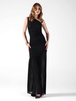SHOWOFF - Women Ruched Black One-Shoulder Dress