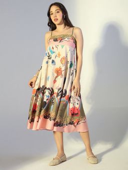 SHOWOFF - Women Abstract Print Cream A-Line Dress