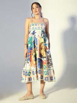SHOWOFF - Women Abstract Print White A-Line Dress