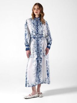 SHOWOFF - Edition Women Floral White and Blue Dress with Belt