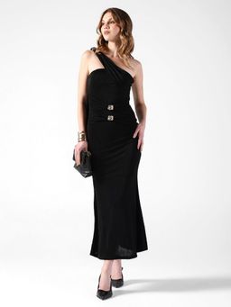 SHOWOFF - Women Draped Black One-Shoulder Dress