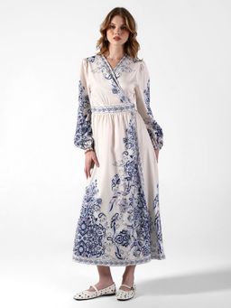 SHOWOFF - Women Floral Off White Wrap Dress with Belt