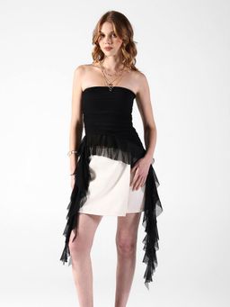 SHOWOFF - Women Black Strapless Asymmetrical Ruffle Detail Top