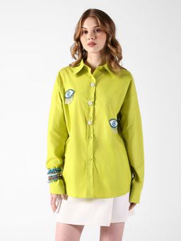 SHOWOFFFF - Women Edition Evil Eye Embellished Green Shirt