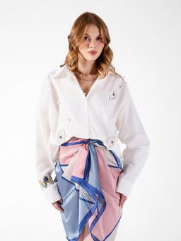 SHOWOFF - Women Edition Pearl Evil Eye Embellished White Shirt