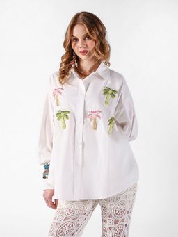 SHOWOFF - Women Edition Embellished White Button-Down Shirt