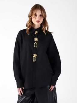 SHOWOFF - Women Edition Black Shirt with Embellished Button Detail