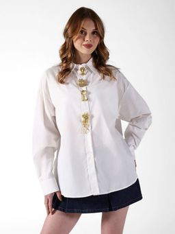 SHOWOFF - Women Edition White Shirt with Embellished Button Detail
