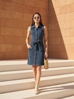 ZUMMER - Blue Blast Denim Sleeveless Mini Dress with Belt