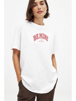 MISCHIEF MONKEY - Women White Cotton Typography Oversized Fit T-Shirt
