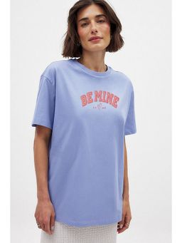 MISCHIEF MONKEY - Women Lavender Cotton Typography Oversized Fit T-Shirt