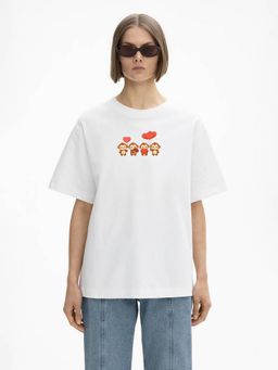 MISCHIEF MONKEY - Women White Cotton Graphic Oversized Fit T-Shirt