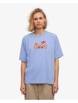 MISCHIEF MONKEY - Women Lavender Cotton Graphic Oversized Fit T-Shirt