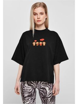 MISCHIEF MONKEY - Women Black Cotton Graphic Oversized Fit T-Shirt