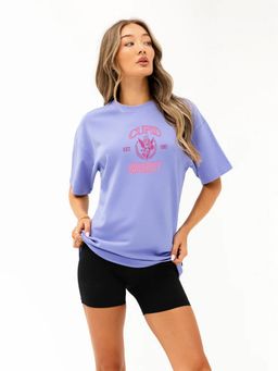 MISCHIEF MONKEY - Women Lavender Cotton Graphic Oversized Fit T-Shirt