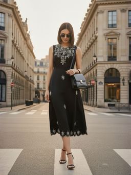 ZUMMER - Black Embroidered Cut Out Sheath Dress