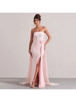 Outzidr - Pink Off Shoulder Corsage Detail Dress