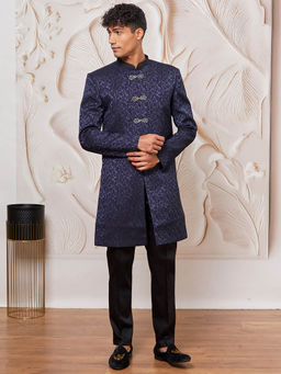 Vastramay - Men's Jacquard Indo-Western Sherwani and Pant (Set of 2)