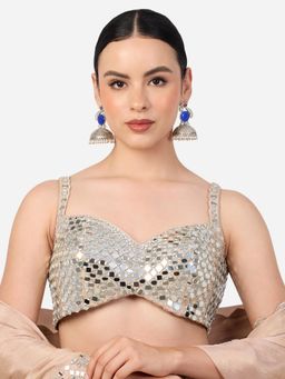 Zaveri Pearls - Blue Stones Pearls Drop Antique Oxidised Jhumka Earrings