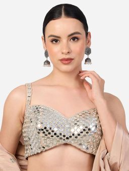 Zaveri Pearls - Antique Silver Oxidised Stones And Pearls Drop Jhumka Earrings