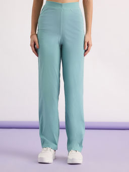 MIXT by Nykaa Fashion - Mint Green Solid High Waist Straight Fitted Pants