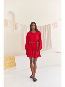 Urban Suburban - Red Solid Short Dress with Belt (Set of 2)