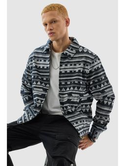 Snitch - Charcoal Grey Geometric Relaxed Fit Jacket
