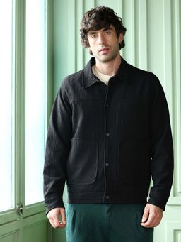 Campus Sutra - Men Black Textured Jacket