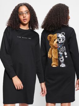 Bewakoof - Womens Black Graphic Boxy Dresses