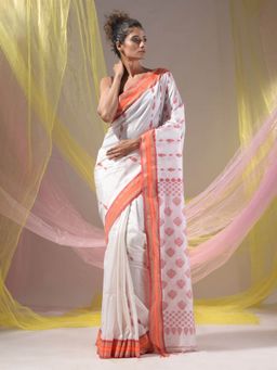 CHARUKRITI - White Silk Matka Soft Handloom Woven Saree with Unstitched Blouse