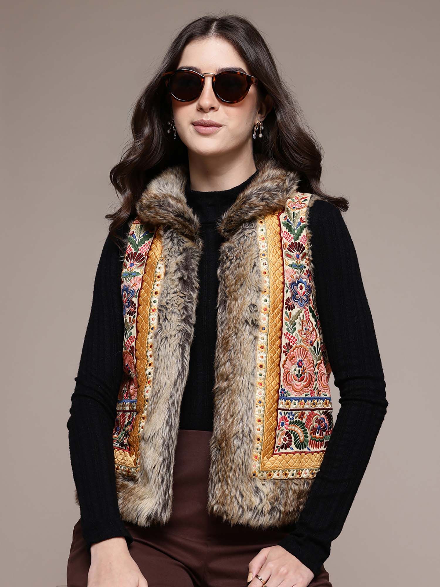 Womens Cotton Embroidered Multi-Color Shrug-image-1
