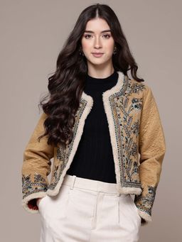 Ritu Kumar - Womens Polyester Embroidered Beige Shrug