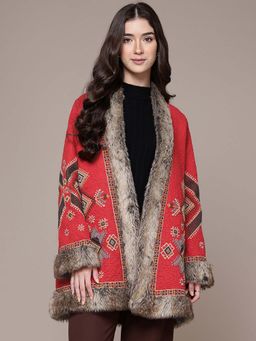 Ritu Kumar - Womens Polyester Embroidered Red Shrug