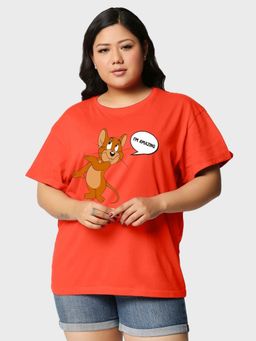 Bewakoof - Women's Oxyfire Red I'm Amazing Graphic Printed Plus Size Boyfriend T-shirt
