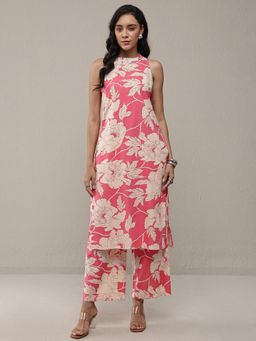 Libas - Pink Floral Printed Straight Kurta With Palazzo