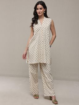 Libas - Off White Polka Dot Printed Sleeveless Co-Ord Set