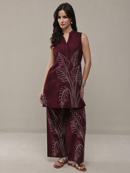 Libas - Brown Floral Printed A-Line Co-Ord Set