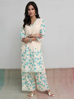Libas - Off White Floral Printed Co-Ord Set