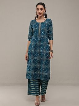 Libas - Blue Bandhani Printed Straight Kurta With Palazzo
