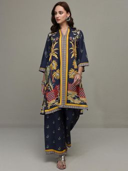 Libas - Navy Blue Floral Printed Co-Ord Set