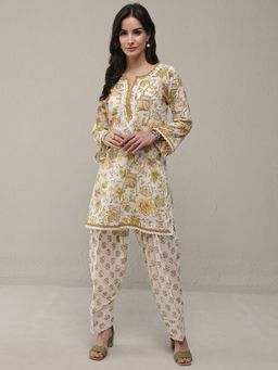 Libas - Yellow Floral Printed Short Kurti With Salwar